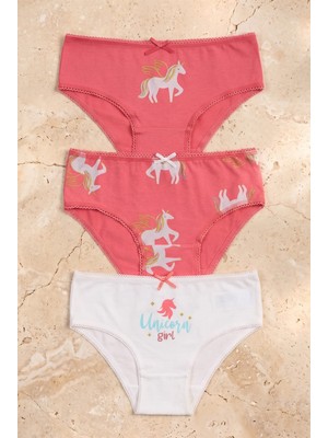 Katia & Bony Kız Çocuk 3'lü Paket Unicorn Slip Ekru/Pembe