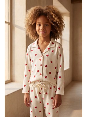 Katia & Bony Kız Çocuk Kalpli Pijama Takımı Ekru