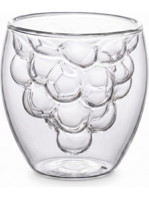 Meks Borosilikat Çift Cidarlı Üzüm Şekilli Bardak, Isıya Dayanıklı 230 ml Şeffaf Tasarım, Kahve Ç