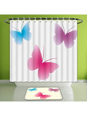 Meks Su Geçirmez Duş Perdesi Banyo Halısı Seti Hayvan Siluetleri Ruhsal Kanatlar Yaşam Temalı