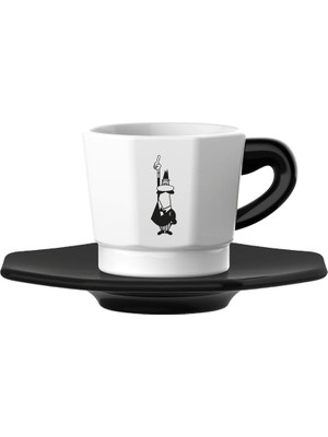 Meks - 4'lü Espresso Fincan Seti - Sekizgen Tasarım - Siyah Beyaz Karma Renk - Porselen