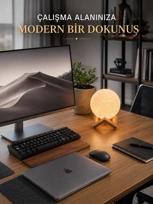 Marsilyan Gerçekçi Ay Dokulu Dekoratif Gece Lambası USB Şarjlı Ay Işığı