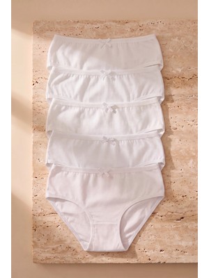 Kız Çocuk Fiyonklu 5 li Paket Slip Külot Beyaz
