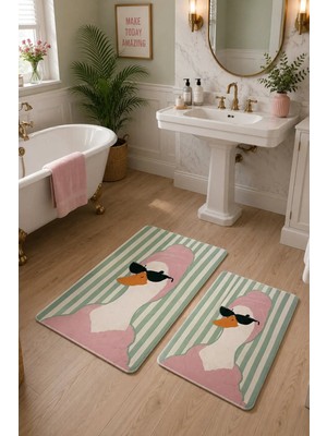 Zeta Halı Digital Baskı Yıkanabilir Kaymaz Taban 2li Banyo Paspas Takımı 40X60 60X100