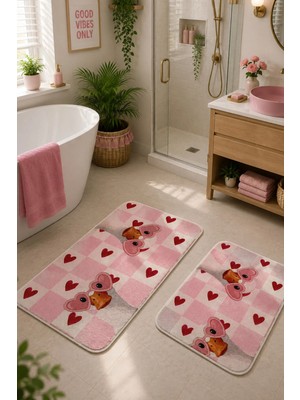 Zeta Halı Digital Baskı Yıkanabilir Kaymaz Taban 2li Banyo Paspas Takımı 40X60 60X100