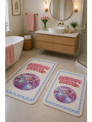 Zeta Halı Digital Baskı Yıkanabilir Kaymaz Taban 2li Banyo Paspas Takımı 40X60 60X100
