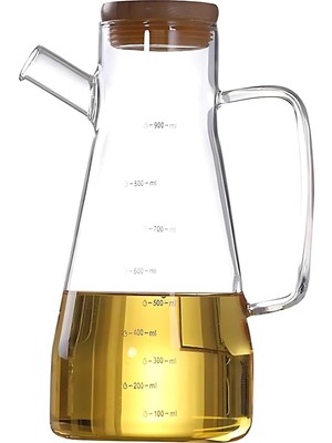 Meks Bambu Kapaklı Borosilikat Cam Yağdanlık - 900 Ml, Dayanıklı Vakumlu Kapaklı Cam Yağdanlık Sirkel