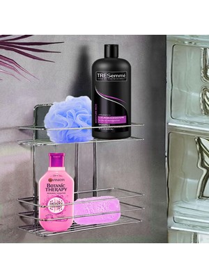Meks Banyo Duş Rafı Şampuanlık Köşelik Kare Krom 2 Katlı Malzemelik Organizer Düzenleyici Mutfak