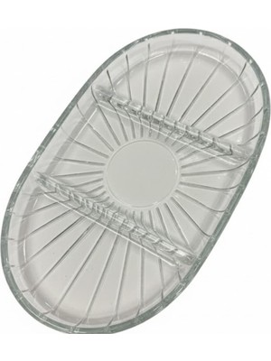 Meks Şık Tasarımlı 3 Bölmeli Cam Kahvaltılık – 27X15 cm Dayanıklı Servis Tabağı, Çok Bölmeli Sunum Kabı,