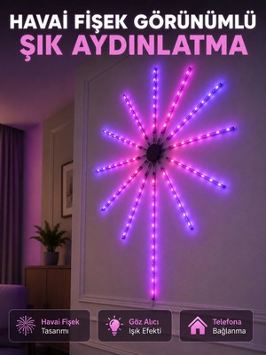 Renas Store Dekoratif Rgb Fireworks LED Duvar Işığı Çok Renkli Telefon Kontrollü LED Aydınlatma