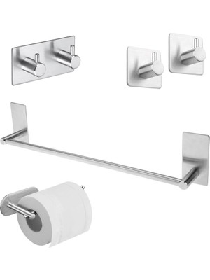 Meks Deltahome Paslanmaz Çelik Set 40CM Havluluk - Tuvalet Kağıdı Askılığı - Askılık Bornozluk - Kend