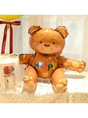 Meks Happy Yazılı Oturan Ayı Folyo Balon 77X70 cm