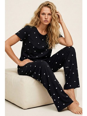 Siyah İnci Siyah Kısa Kollu Pamuklu Pijama Takımı