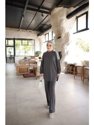 MİMİ LUXURY WEAR Kadın Çizgili Uzun Kollu Rahat Kesim Ikili Takım  546