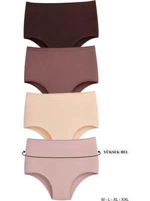 Dominant Domınant Kadın Çamaşır Pamuklu Düz Renk Yüksek Bel Geniş Basen Külot 4'lü Paket( M-L-Xl-Xxl )