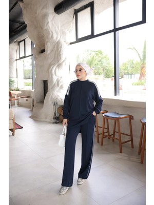 MİMİ LUXURY WEAR Kadın Çizgili Uzun Kollu Rahat Kesim Ikili Takım  546