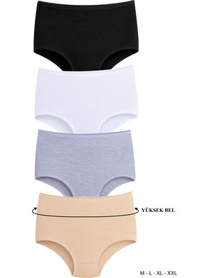 Dominant Domınant Kadın Çamaşır Pamuklu Düz Renk Yüksek Bel Geniş Basen Külot 4'lü Paket( M-L-Xl-Xxl )