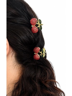 New Obsessions Taşlı Kiraz Mandal Toka 2 Adet 3 cm