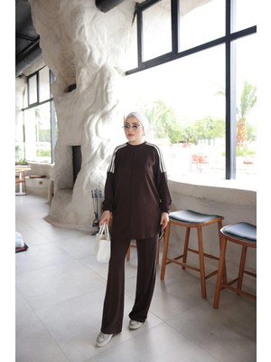 MİMİ LUXURY WEAR Kadın Çizgili Uzun Kollu Rahat Kesim Ikili Takım  546
