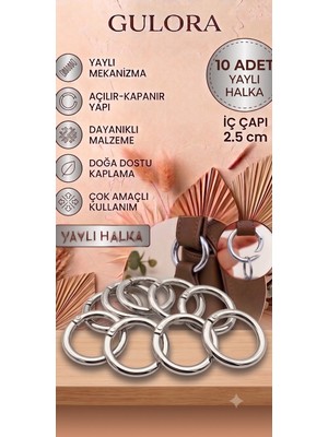 Gulora Yaylı Metal Halka Gümüş (10 Adet-2,5cm)
