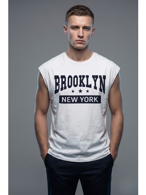Insane Minds Brooklyn Series: Siyah Varsity Baskılı Kolsuz Oversize Erkek T-Shirt