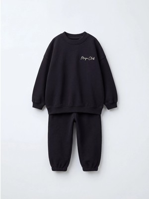 Magu Çocuk Siyah Basic Sweatshirt ve Eşofman Altı Takımı