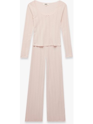 Koton Pamuklu U Yaka Fiyonk Detaylı Uzun Kollu Pijama Takımı