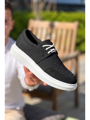 Zerenyus ZRK-X042 Premium Kalın Taban Bağcıklı Siyah Beyaz Günlük Casual Erkek Spor Ayakkabı