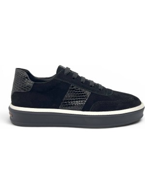 Vieris Siyah Süet Hakiki Deri Kroko Detaylı Kadın Sneaker (25512)