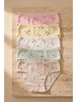 Bony Socks Kız Çocuk 5 li Paket Çiçekli Ribanalı  Slip Külot Renkli