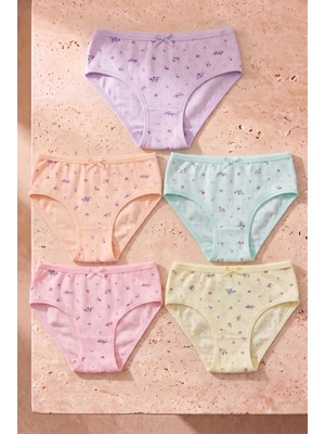 Kız Çocuk 5 Li Paket Çiçek Desenli Slip Çok Renkli