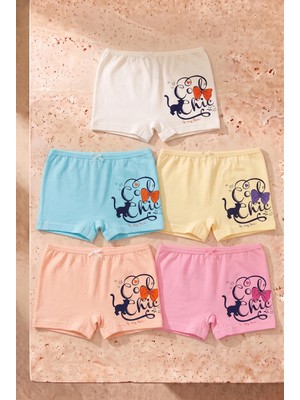 Katia & Bony Kız Çocuk 5'li Paket Kedi Desenli Boxer