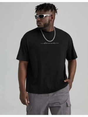 Mrayss  Unisex Baskılı Oversize T-Shirt - Siyah