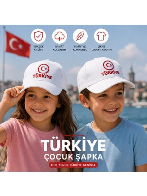 Erka Yüksek Kalite Türkiye Logolu Ayarlanabilir Unisex Beyaz Şapka Çocuk & Yetişkin