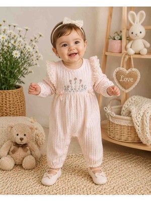 Uçurtma Baby Kids Iqbabyçiçek Nakışlı Mevsimlik Kız Bebek Tulum 0-3AY, 3-6AY, 6-9AY