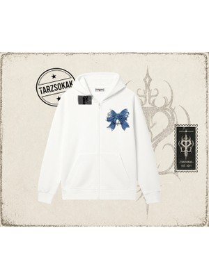 Tarzsokak Kadın Borfend Oversize Unisex Hırka & Çeket Fermuarlı Sweatshirt Beyaz