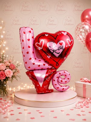 Parti Dükkanı 36 Inç Love Yazılı Kalpli Folyo Balon Helyum Uyumlu Büyük Boy Sevgililer Günü Doğum Günü Parti Süsü