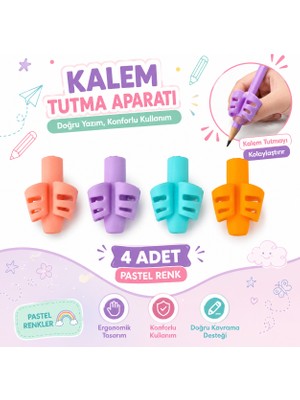 Danacı Kırtasiye Pastel Renk Kalem Tutma Aparatı 4 Adet Ergonomik Silikon Kalem Tutucu Yazı Düzeltici Çocuk ve Öğrenci Için