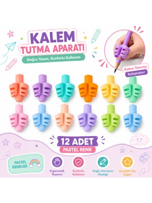 Danacı Kırtasiye Pastel Renk Kalem Tutma Aparatı 12 Adet Ergonomik Silikon Kalem Tutucu Yazı Düzeltici Çocuk ve Öğrenci Için