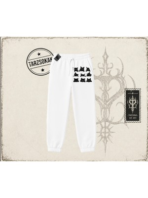 Tarzsokak Kadın Black Cats Unisex Jogger Eşofman Altı Beyaz