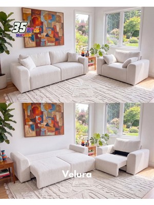 Velura Home & Living Sora 3+3+1+1 Yataklı ve Sandıklı Koltuk Takımı - Beyaz