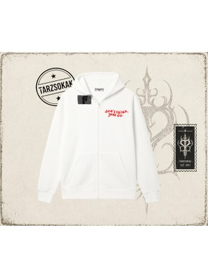 Tarzsokak Don't Think Just Do Oversize Unisex Hırka & Çeket Fermuarlı Sweatshirt Beyaz