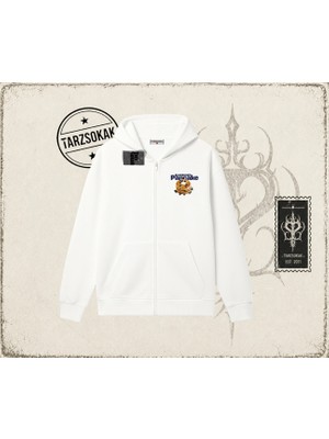Tarzsokak Kadın Blueberry Pancake Oversize Unisex Hırka & Çeket Fermuarlı Sweatshirt Beyaz