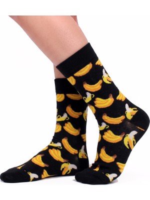 Neşeli Çoraplar Siyah Muz Renkli Unisex Çorap