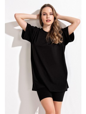Obje Kadın Siyah Oversize T-Shirt