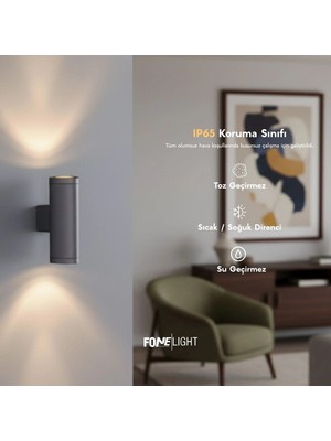 FoneLight Gala 24 cm Çift Yönlü LED Duvar Apliği Antrasit Alüminyum IP65 Dış Mekan Bahçe Aydınlatması 9W 3000K
