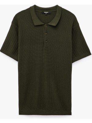 Koton Regular Fit Kısa Kollu Pamuklu Dokulu Düğmeli Polo Yaka Triko Tişört