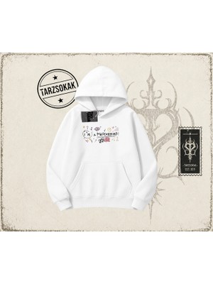 Tarzsokak Kadın I'm A Mastermind Oversize Unisex Kapşonlu Sweatshirt Beyaz