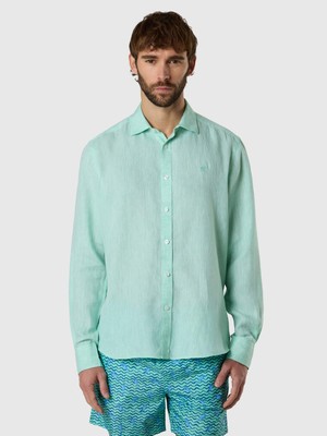 North Sails Regular Fit %100 Keten Uzun Kollu Erkek Geniş Yaka Gömlek