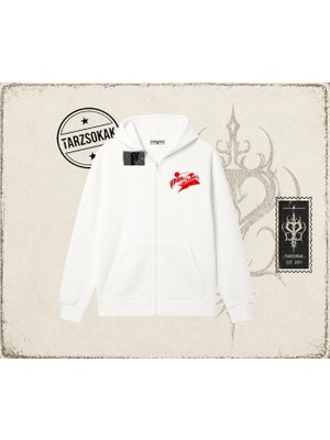 Tarzsokak Kadın Hawaii Oversize Unisex Hırka & Çeket Fermuarlı Sweatshirt Beyaz